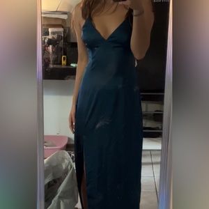 Lulus Dream Away With Me Teal Blue Satin Slip